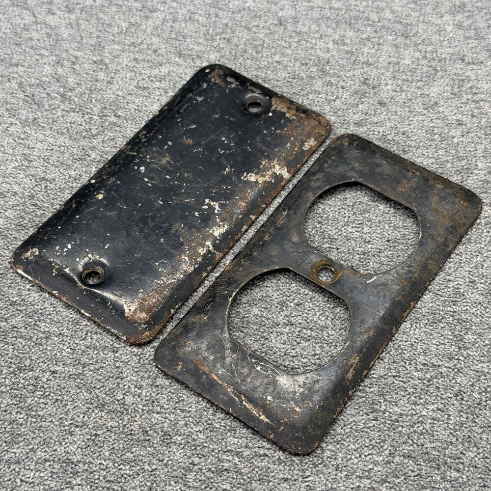 Vintage SSG Black Metal Outlet Cover Wall Plate Bundle Receptacle Lot Rusty